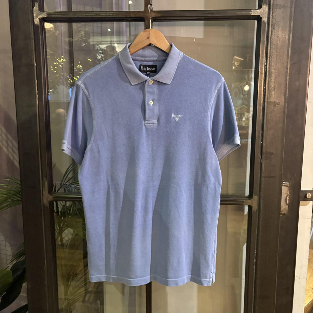 POL351 - Vintage Retro Barbour Plain Light Blue Polo Shirt Short Sleeve collared button up top  #Y2K #preppy #british #oldmoney #barbour
