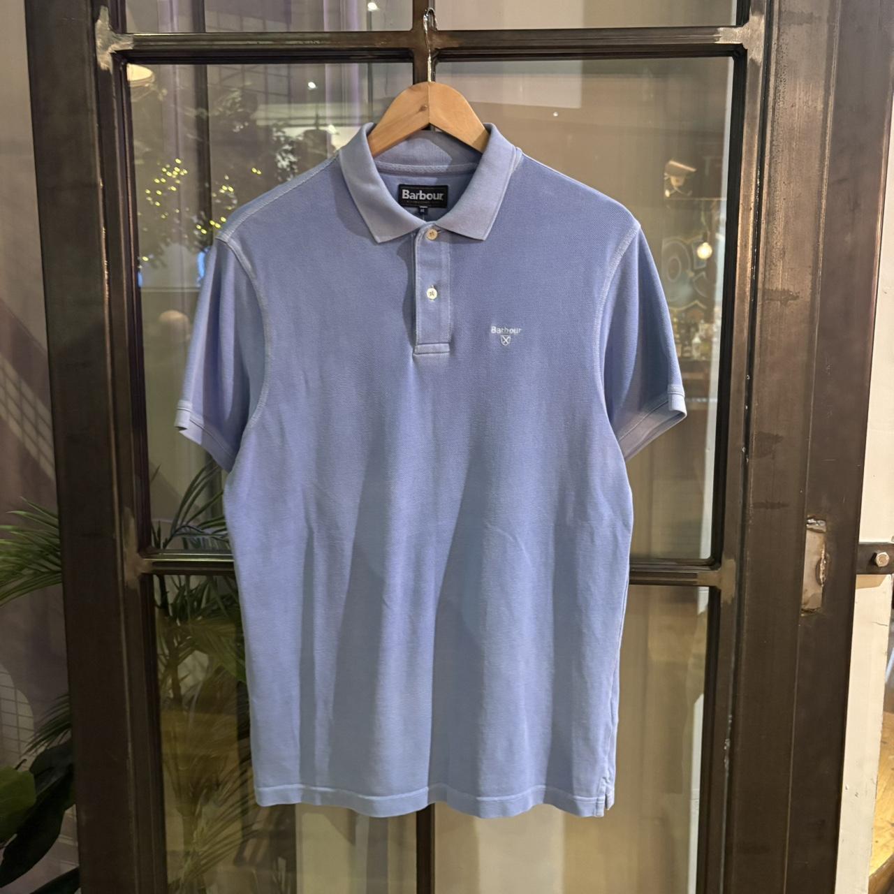 POL351 - Vintage Retro Barbour Plain Light Blue Polo Shirt Short Sleeve collared button up top  #Y2K #preppy #british #oldmoney #barbour
