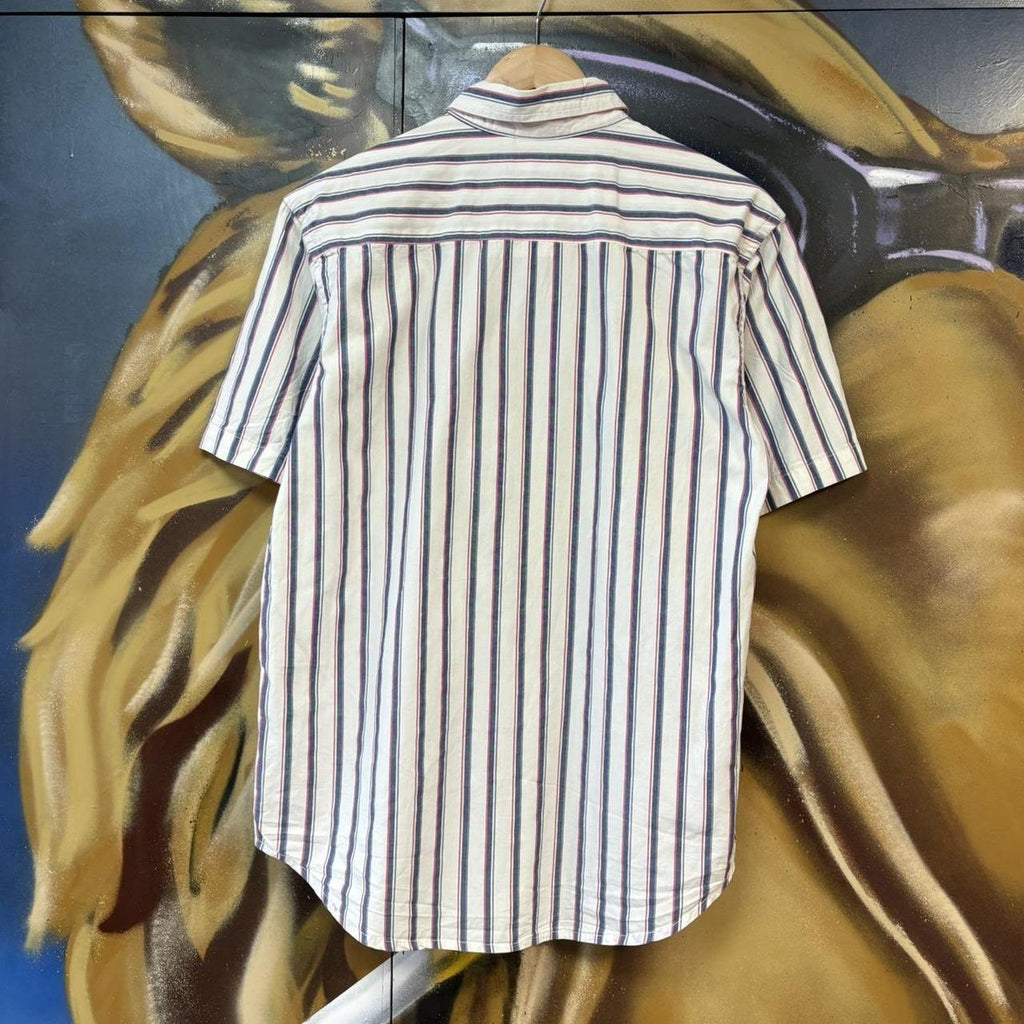 BR1912YK-U - Vintage Ralph Lauren White and Blue Striped Short Sleeve collared button up polo shirt top #Y2K #preppy #chiefkeef #smartcasual #oldmoney