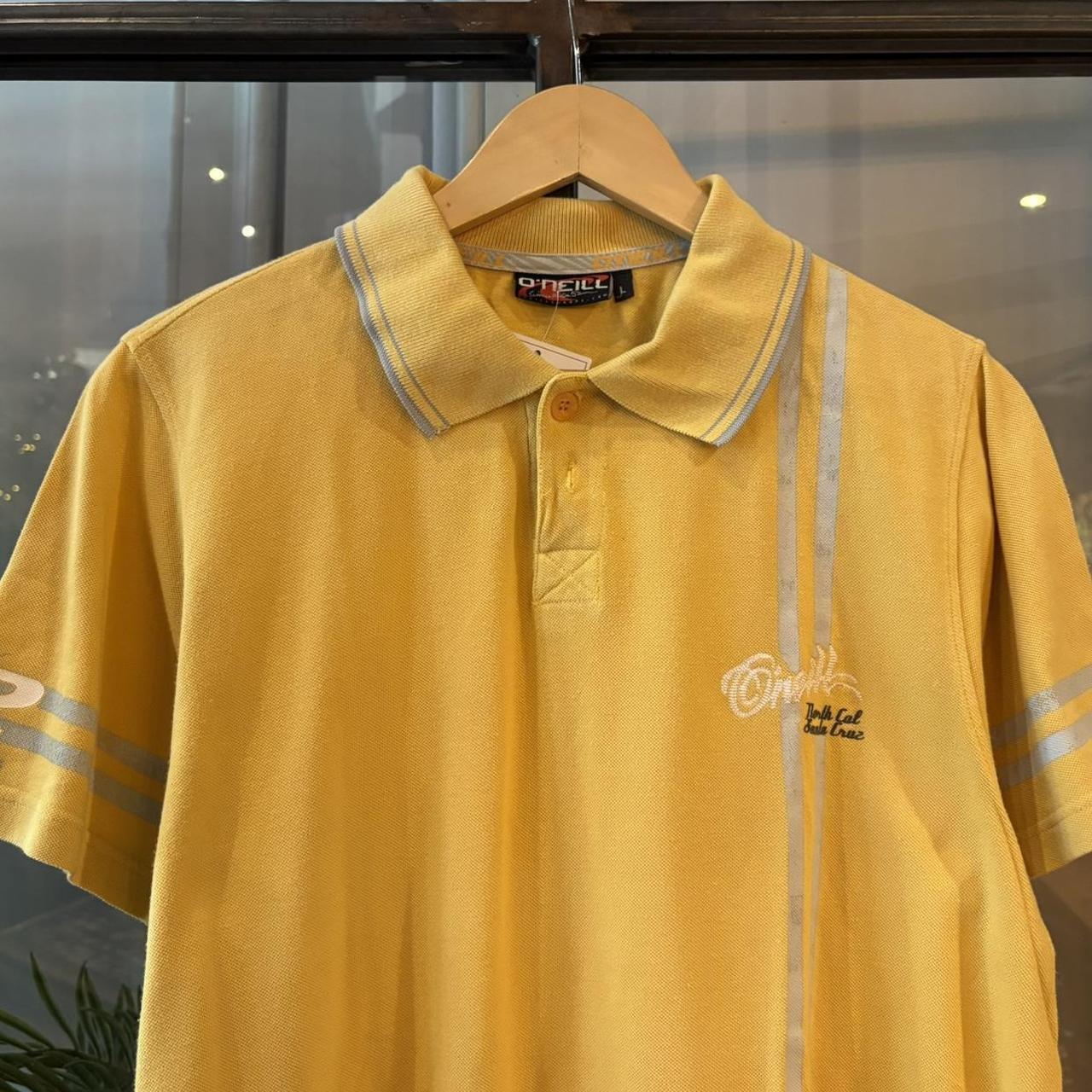 Vintage O’Neill Polo Shirt Mens Large Bright Yellow Stripe Surf Skate Collar Top Tee Y2K 90s 2000s
