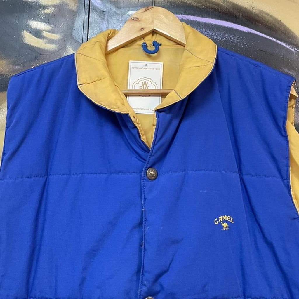 Vintage Camel Embroidered Logo Button Up Gilet Puffer Vest