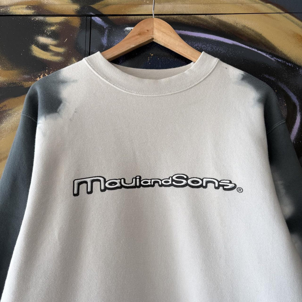 Vintage Maui & Sons Sweatshirt Mens Medium Cream Blue Tie Dye Jumper Top 90s Y2K 00s