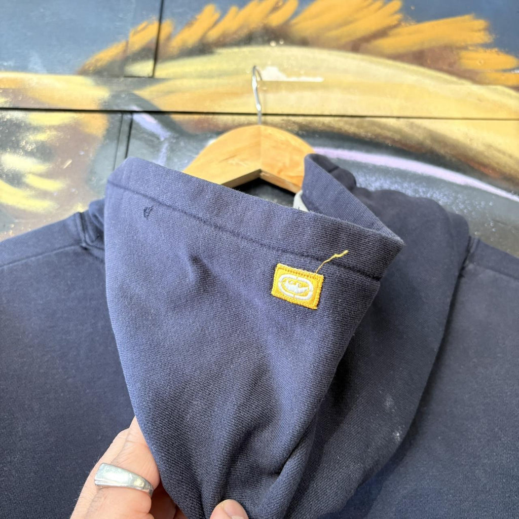 Vintage Retro Essential Ecko Unltd. Navy Sweatshirt Hoodie with embroidered centre patch logo Vintage 90s Y2K 2000s