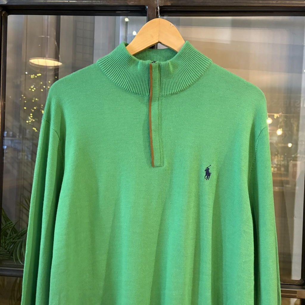 SWT652F - Vintage Ralph Lauren Green quarter 1/4 zip up sweatshirt jumper fleece #Y2K #preppy #chiefkeef #smartcasual #oldmoney