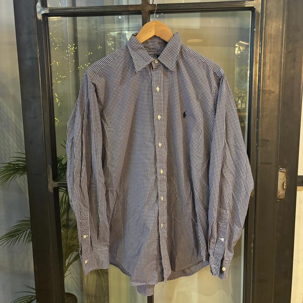 RLS254F - Vintage Ralph Lauren Navy Check Longsleeve collared button up polo shirt top #Y2K #preppy #chiefkeef #smartcasual #oldmoney