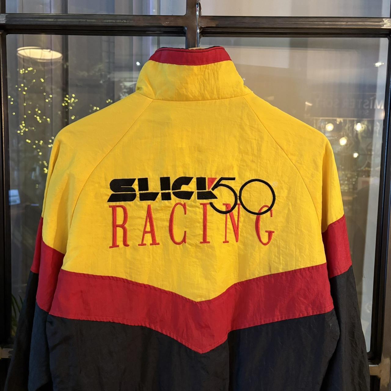 1224E44BR - Vintage Retro Essential Slick 50 Racing Yellow Black Red Full Zip Up Racer Lightweight Windbreaker Jacket #slick50 #racing #racerjacket #windbreaker #racing