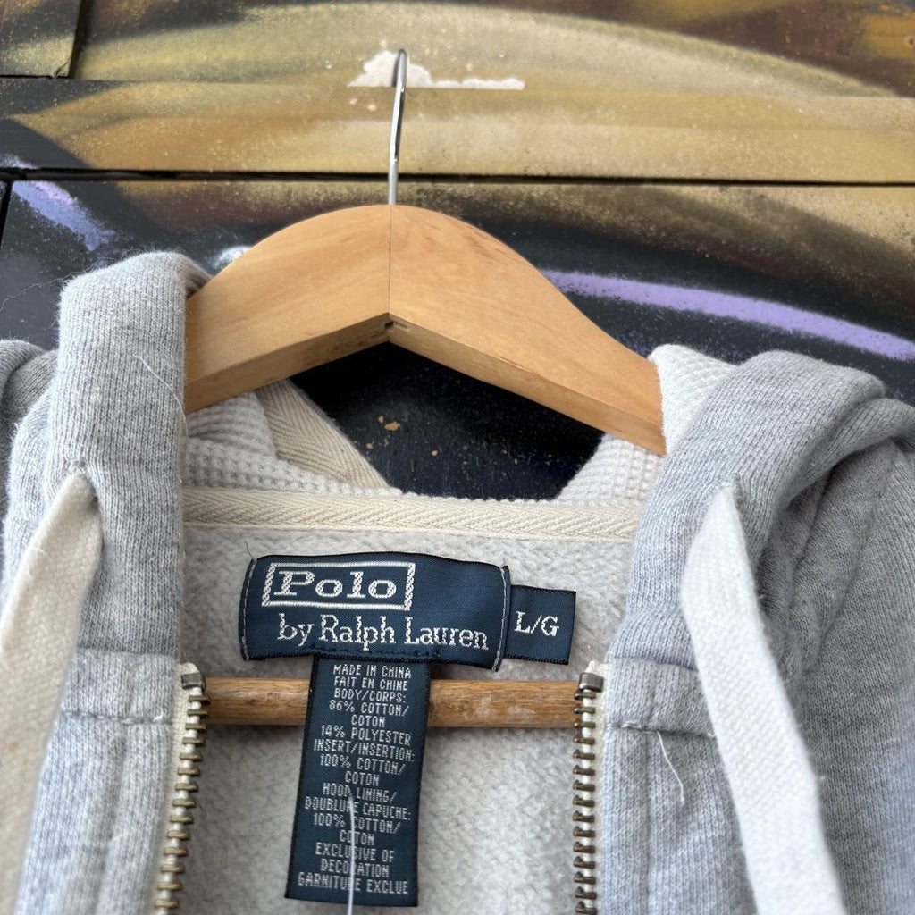 Vintage Polo Ralph Lauren Hoodie Mens Large Grey Full Zip Sweatshirt Jumper Preppy Old Money Top 90s Y2K 00s