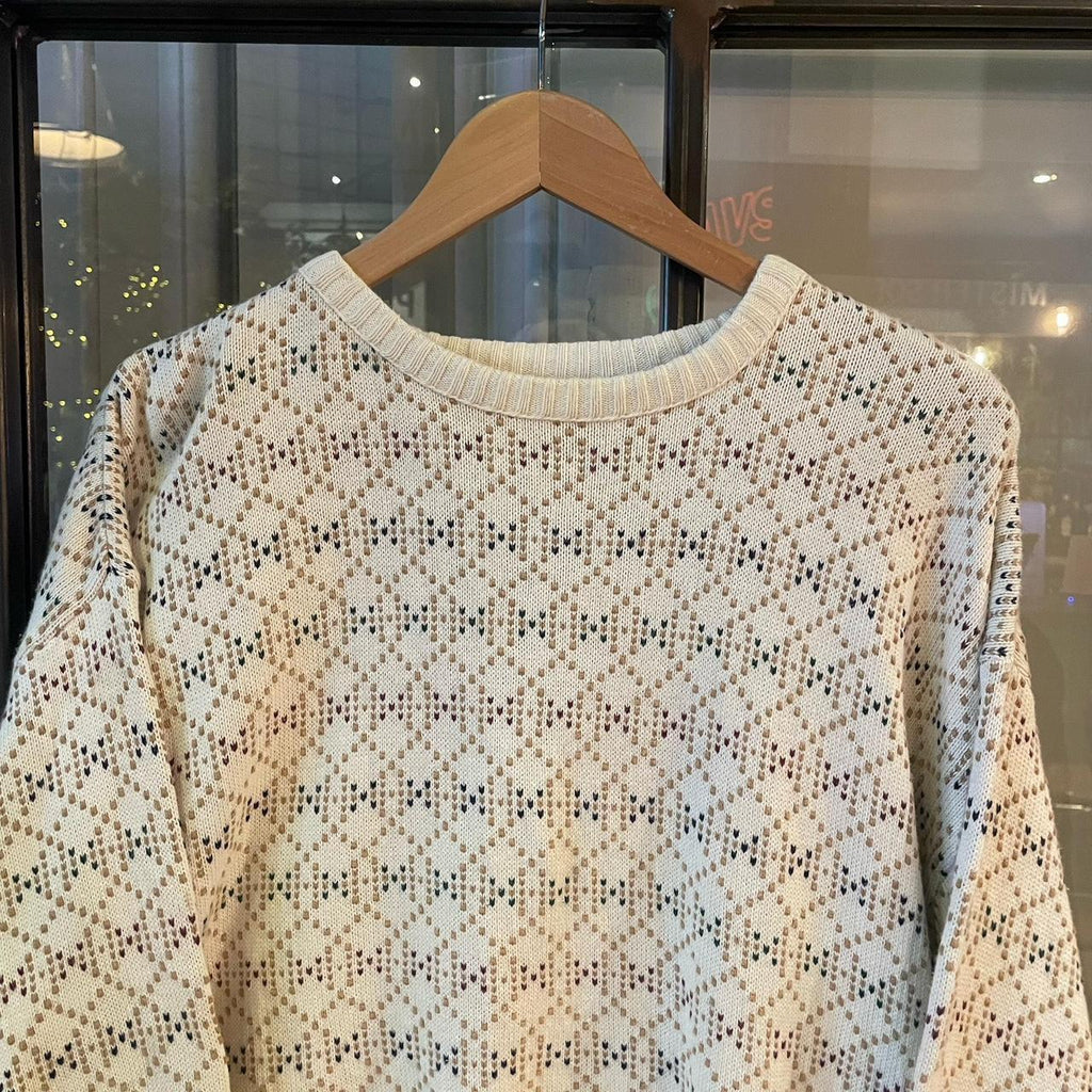 0225C86F - Vintage Retro Essential Ralph Lauren Cream patterned argyle golf grandpa cosby sweatshirt crewneck knit Jumper #ralphlauren #knitjumper #90s #grandad #knitted