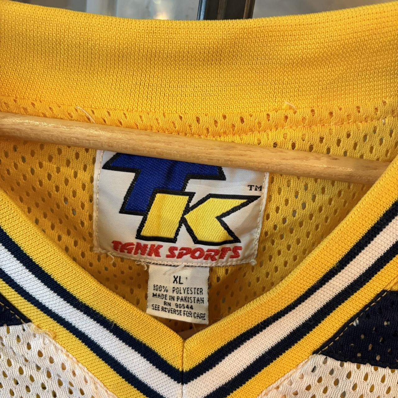 0125B22F - Vintage Retro Essential White and Yellow Michigan Wolverines College Hockey Mesh Jersey Shirt top #blokecore #sportswear #michigan #college #hockey