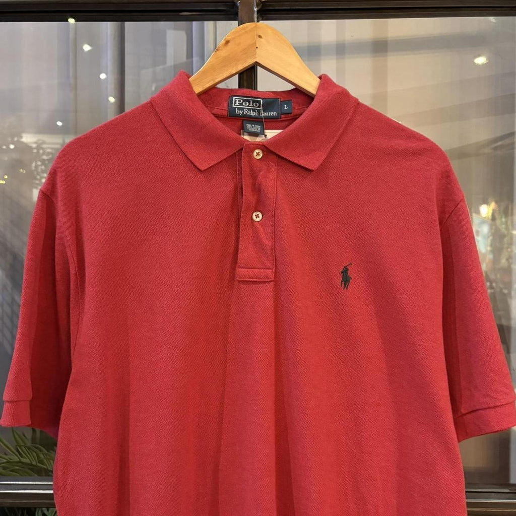 BR1912PI-F - Vintage Retro Ralph Lauren Plain Red Polo Shirt Short Sleeve collared button up top  #Y2K #preppy #chiefkeef #oldmoney #ralphlauren