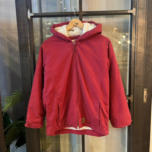 0125B38P - Vintage Retro Essential Red Active Style Jacket Full Zip Hooded Workwear Canvas Sherpa lined Jacket #workwear #utility #activejacket