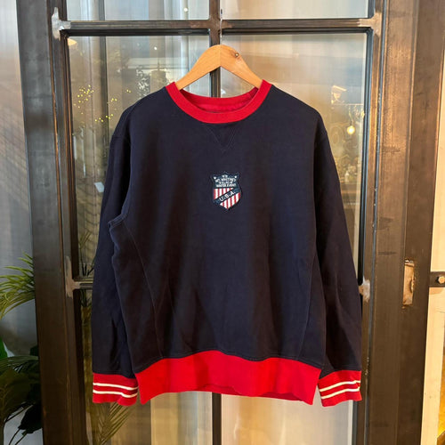 0425A34F-P - Vintage Retro Essential Navy Polo Ralph Lauren Crewneck Jumper Sweatshirt with USA embroidered logo #90s #sportswear #preppy #y2k #poloralphlauren