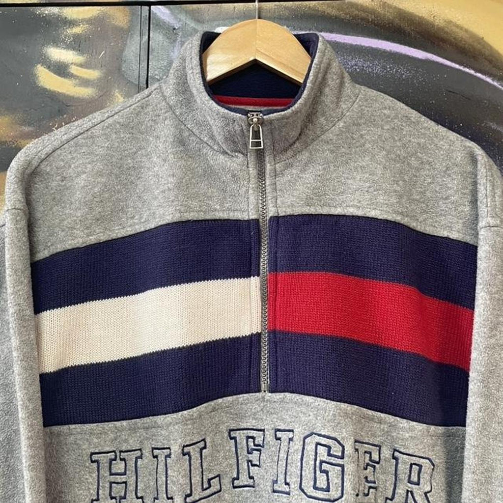 90s Tommy Hilfiger Big Flag Logo Spellout Quarter Zip Fleece Sweatshirt