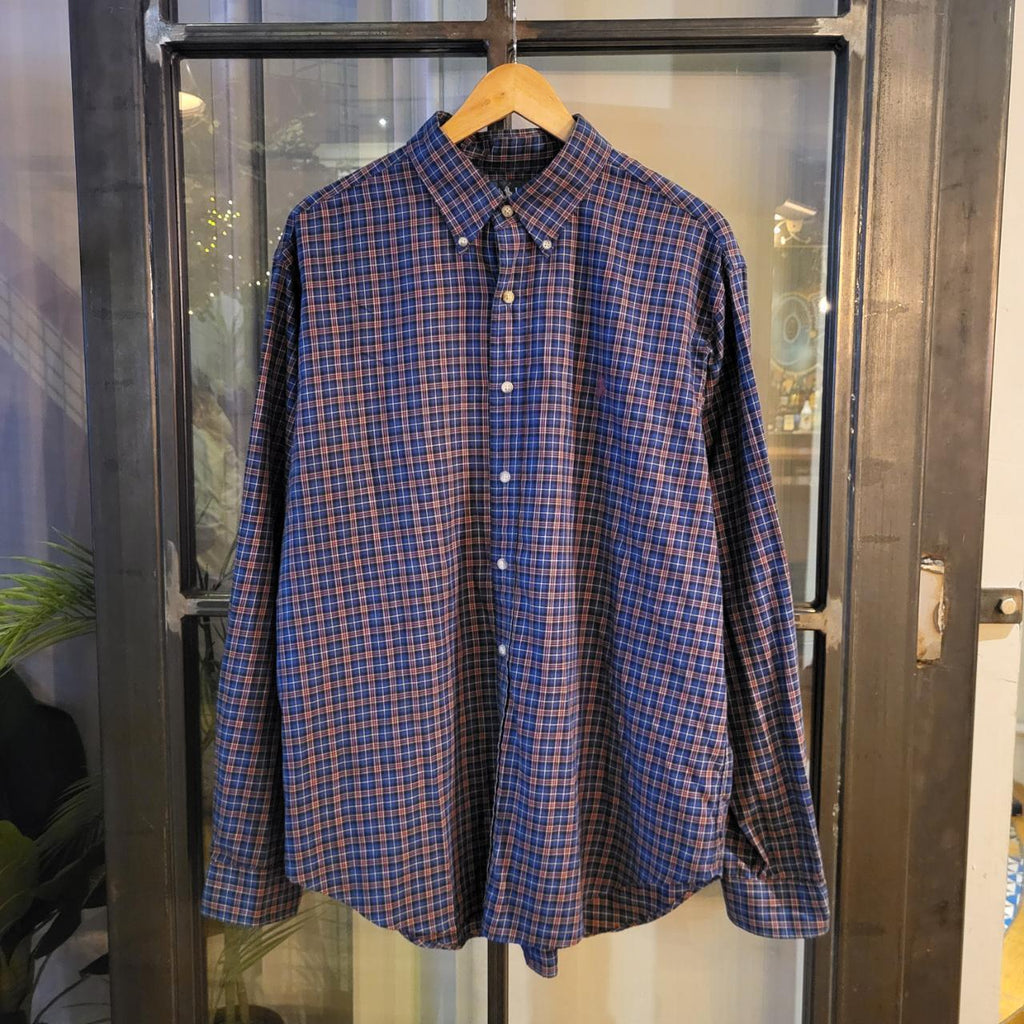 RLS053 - Vintage Ralph Lauren Navy Red Checkered Button Up Shirt Longsleeve collared top #Y2K #preppy #smartcasual #golf #oldmoney