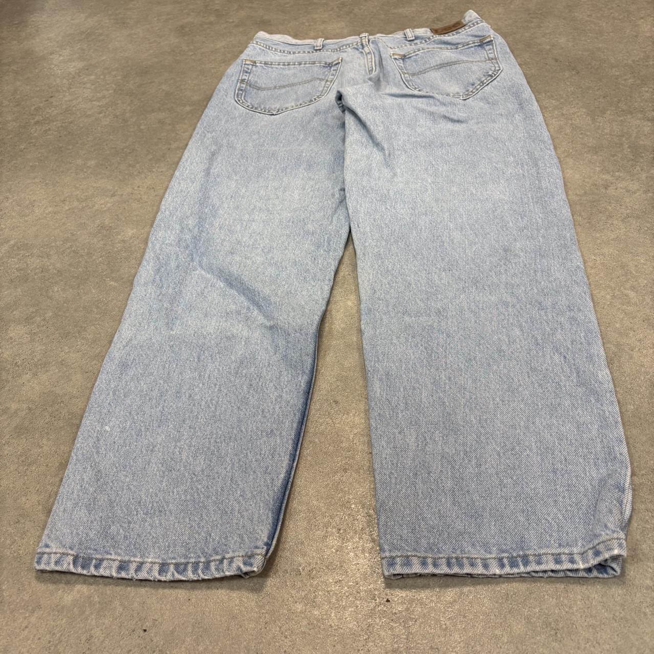 Vintage Lee Jeans Mens 34x30 Light Blue Wash Denim Wash Relaxed Straight Leg Trousers Cowboy Western USA 90s Y2K