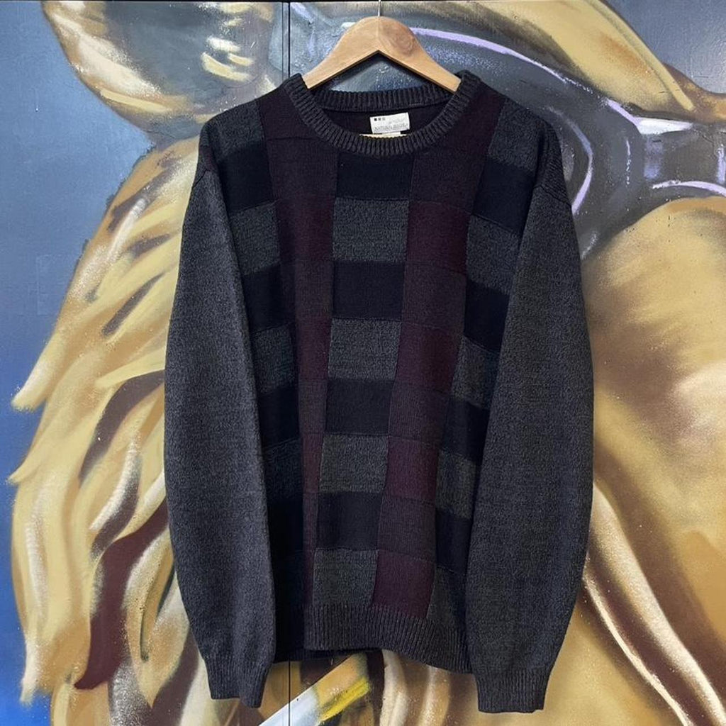 Vintage Funky Check Pattern Knit Sweater Jumper