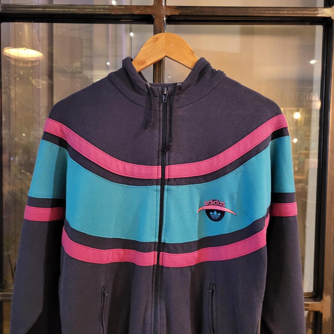 SWT221 - Vintage Retro Essential Adidas Originals Full Zip Up Hoodie sweatshirt with embroidered front and back logos