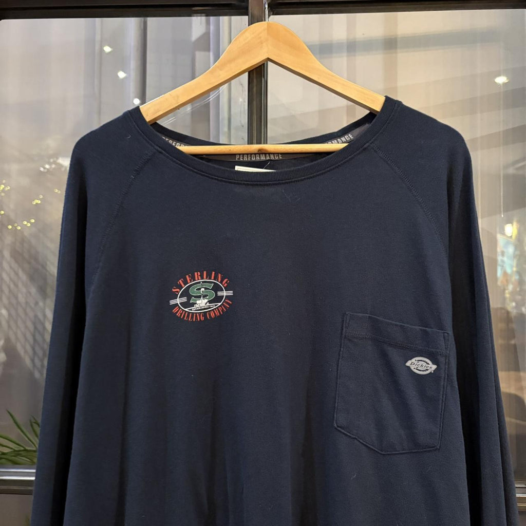 BR2306NH-F - Vintage Retro Essential Navy Dickies Longsleeve Pocket Graphic Print Sterling Drilling Company and Logo Top Tee T-shirt #skater #workwear #dickies #y2k #graphic
