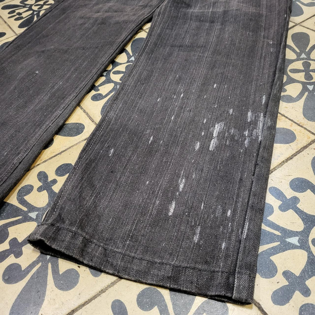 JNS203BR - Vintage retro essential Square Zero Black Wash Baggy Straight Leg Denim Jeans Trousers pants #denim #denimjeans #squarezero #embroidered