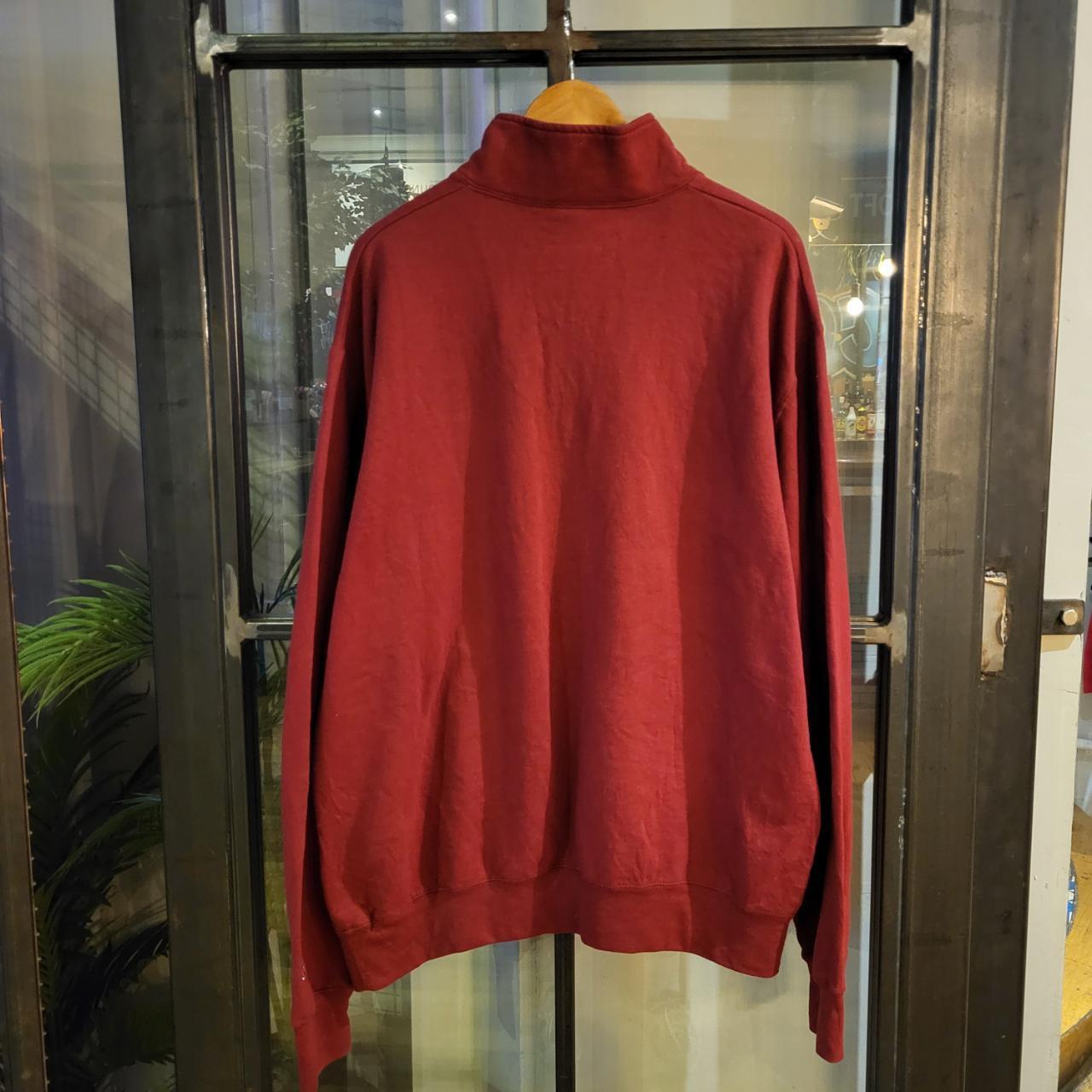 SWT236 - Vintage Retro Essential adult Champion Burgundy Red 1/4 Zip Fleece sweatshirt jumper crewneck with big graphic spellout small chest embroidered 90s y2k style