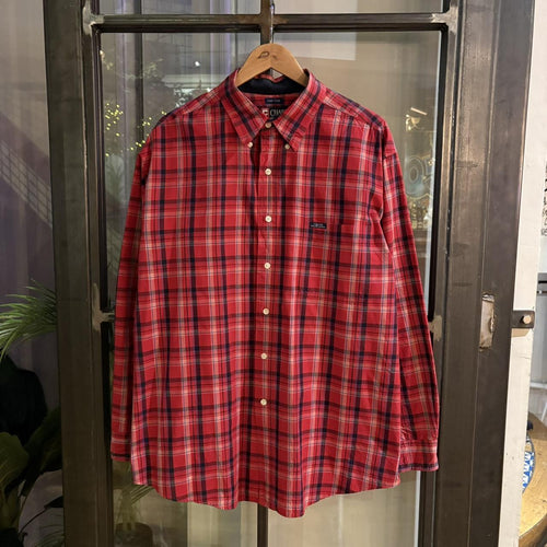 1224D89P - Vintage Chaps Ralph Lauren Red Navy Checked Shirt longsleeve collared button up top #Y2K #preppy #chiefkeef #golf #oldmoney