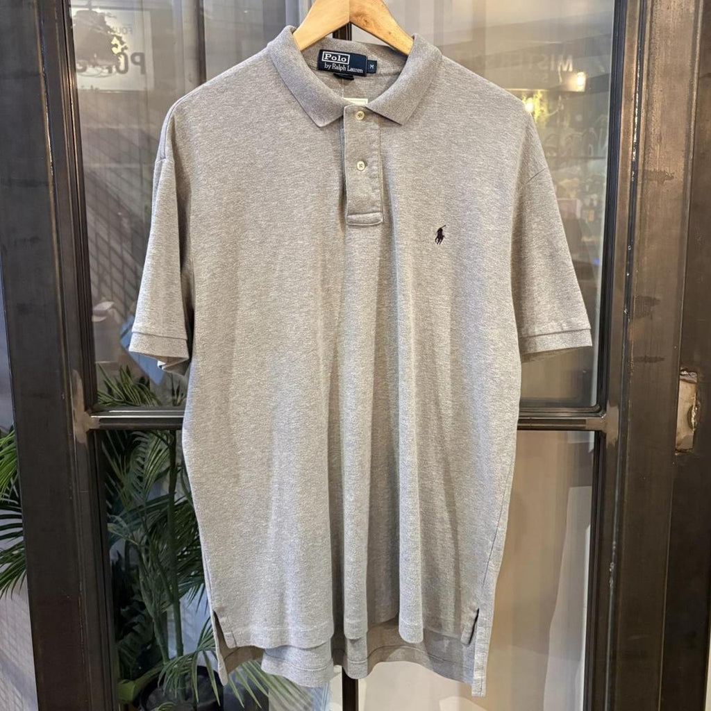 Vintage Retro Ralph Lauren Plain Grey Polo Shirt Short Sleeve collared button up top  #Y2K #preppy #chiefkeef #oldmoney #ralphlauren