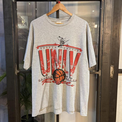 ADN0101N-P - Vintage Retro Essential Grey Striped UNLV Rebels American Football University of Nevada Graphic Print Single Stitch Top Tee T-shirt #90s #graphic #singlestitch #unlv #nevada