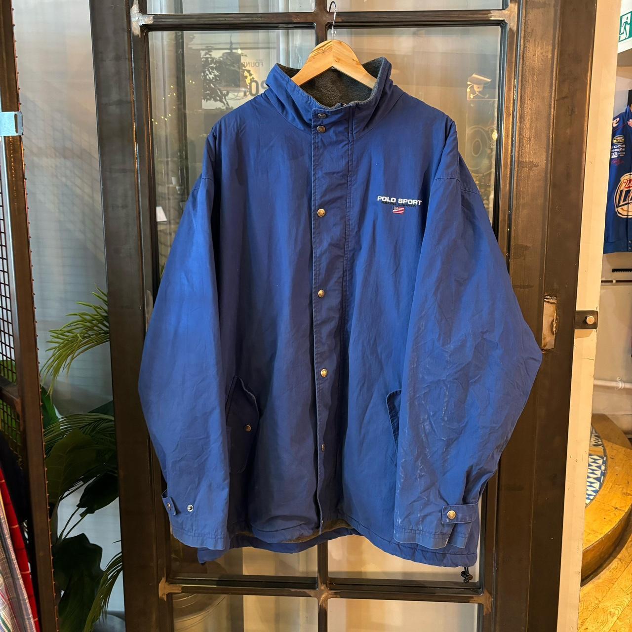 CP02ABR - Vintage Retro Essential Blue Polo Sport down puffer padded lined Full Zip jacket coat with adjustable waist #gorpcore #hike #expedition #outdoor #polosport