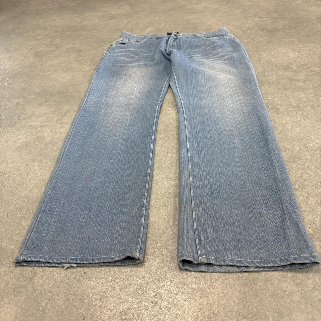 Vintage Light Blue Wash Jeans Mens 34x32 Denim Embroidered Detail Trousers Skate Western Vintage Y2K 90s