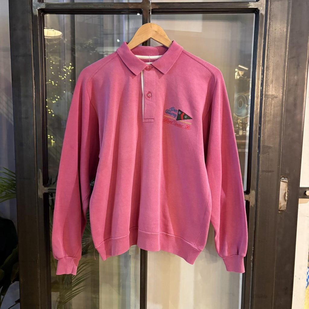 1224C43 - Best Company Pink vintage 90s embroidered royal cruise long sleeve polo shirt polo jersey collared sweatshirt #bestcompany #jersey #smartcasual