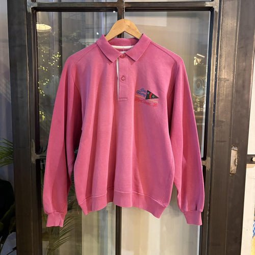 1224C43 - Best Company Pink vintage 90s embroidered royal cruise long sleeve polo shirt polo jersey collared sweatshirt #bestcompany #jersey #smartcasual