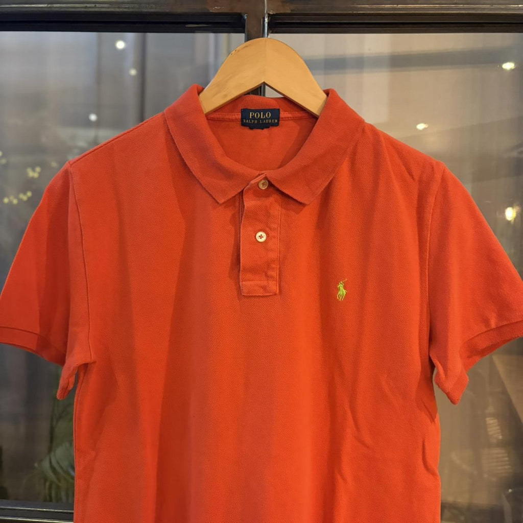 POL528F - Vintage Retro Ralph Lauren Plain Orange Polo Shirt Short Sleeve collared button up top  #Y2K #preppy #chiefkeef #oldmoney #ralphlauren