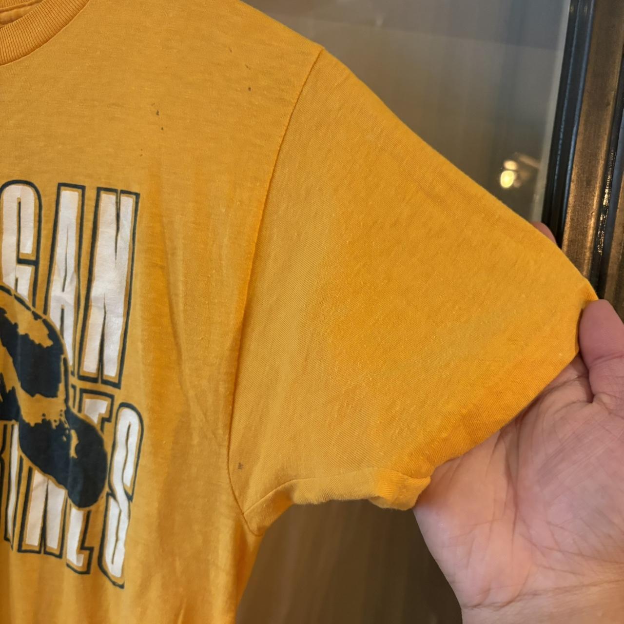 TEE506F - Vintage Retro Essential Mustard Michigan Wolverines Single Stitch Graphic Print Top Baby Tee T-shirt #80s #singlestitch #babytee #michigan #wolverines