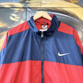 MES2710KL-U -  Vintage Retro Essential Navy Red Nike Lightweight Full Zip Up windbreaker sports jacket with block spell out embroidered back logo and front chest swoosh #sportswear #90s #y2k #nike #jacket