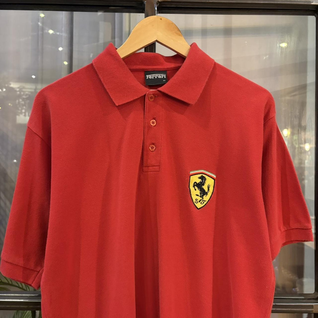 MES2710GH-P - Vintage Retro Ferrari Red Polo Shirt Short Sleeve collared button up top #Y2K #f1 #ferrari #racing #racer