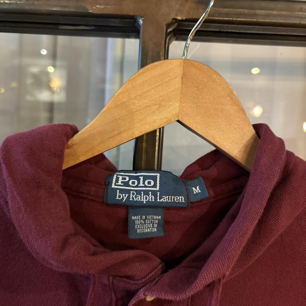 SWT706F - Vintage Retro Essential Burgundy Polo Ralph Lauren 1/4 Button Up Hooded Sweatshirt Hoodie with embroidered logo #90s #preppy #oldmoney #poloralphlauren #y2k