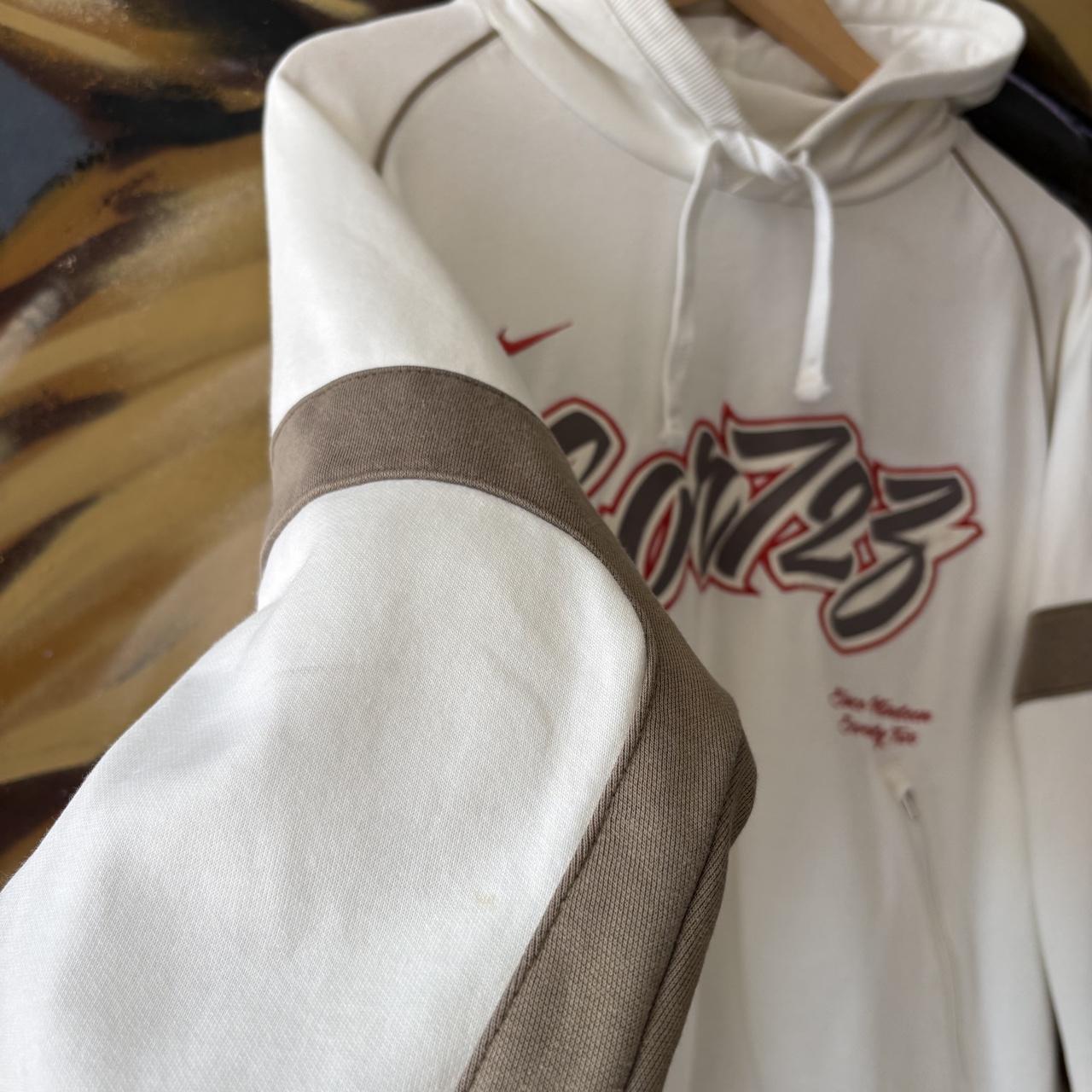 Vintage Nike Cortez Hoodie Mens Small White Solo Swoosh Graffiti Logo Embroidered Pullover Jumper Top 90s Y2K 00s