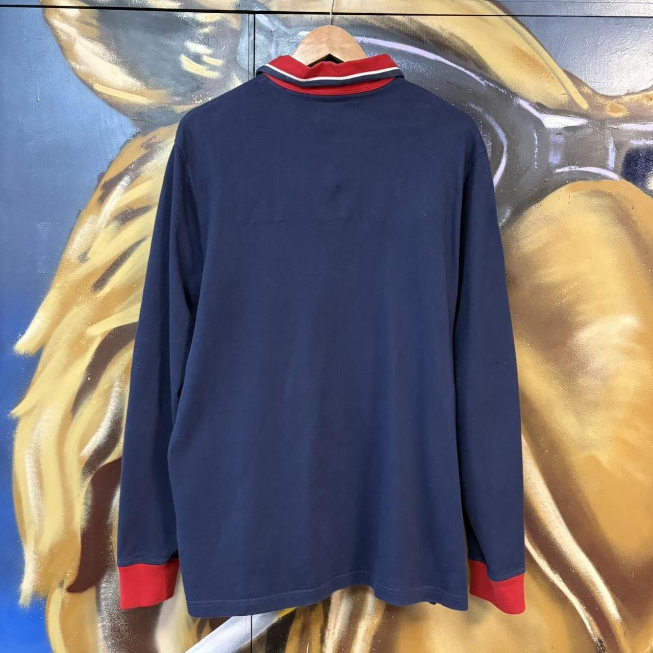 MES1901CA-U - Vintage Retro Ralph Lauren Navy longsleeve collared button up rugby jersey top with embroidered crest logo, Mercer and number 5#Y2K #preppy #chiefkeef #oldmoney #ralphlauren