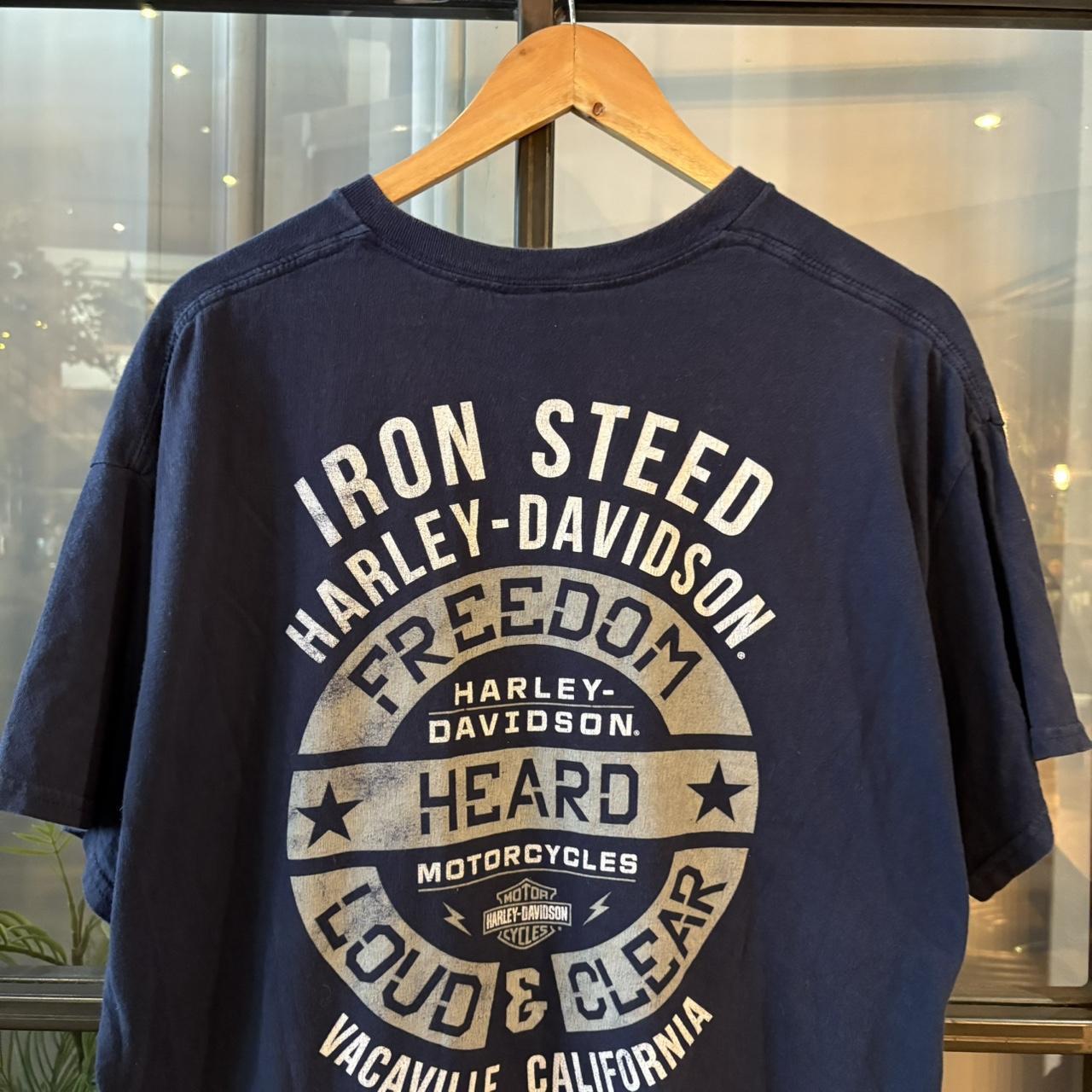 TEE645F1 - Vintage Retro Essential Harley Davidson Iron Steed Vacaville, California Navy Graphic Print Top Tee T-shirt #graphic #motorcycles #biker #harley #harleydavidson
