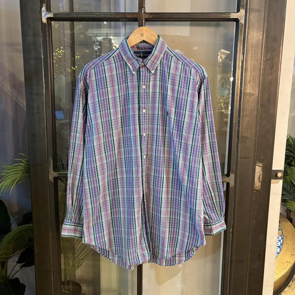 RLS145 - Vintage Ralph Lauren Purple Green Check Longsleeve collared button up polo shirt top #Y2K #preppy #chiefkeef #smartcasual #oldmoney