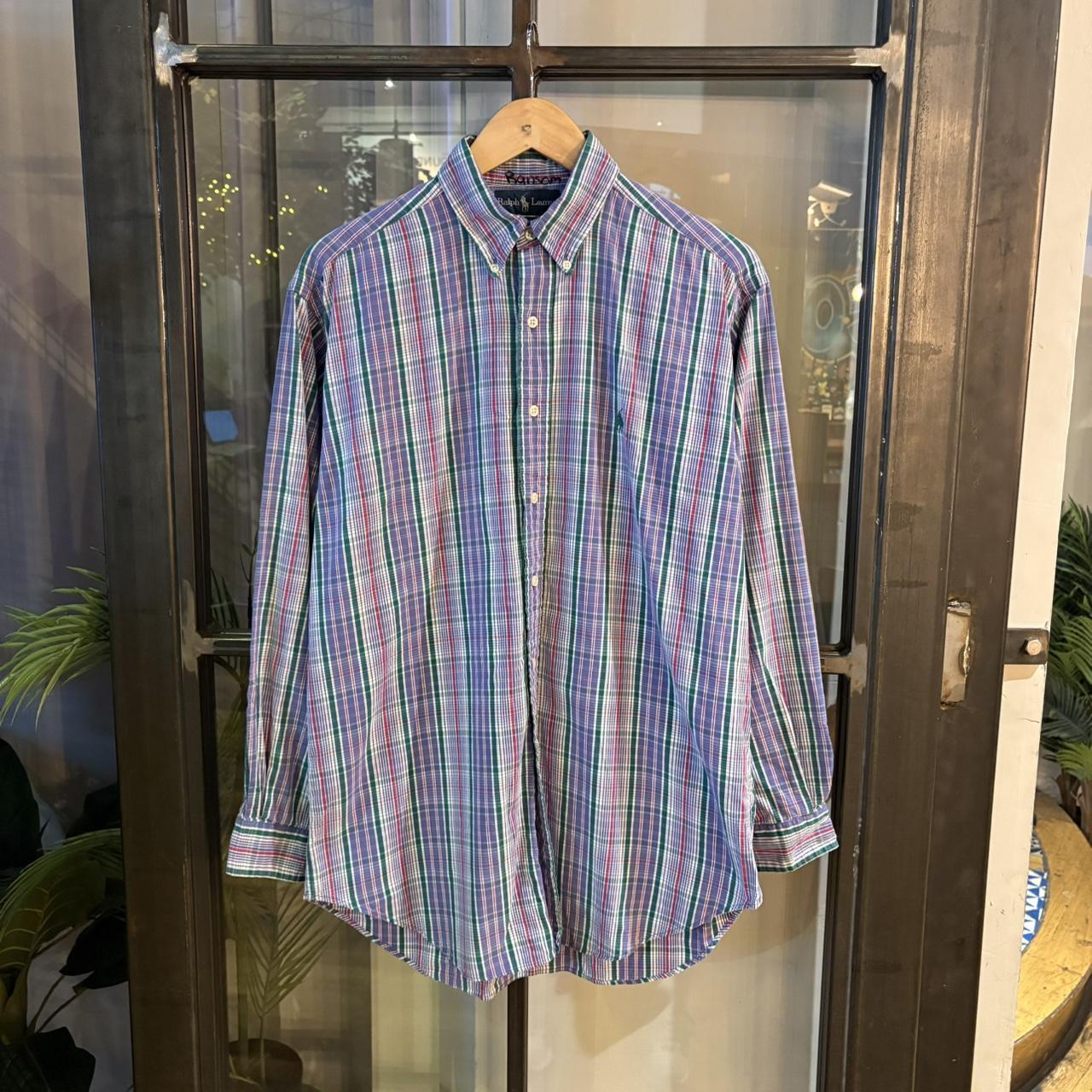 RLS145 - Vintage Ralph Lauren Purple Green Check Longsleeve collared button up polo shirt top #Y2K #preppy #chiefkeef #smartcasual #oldmoney