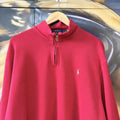 Vintage Red Ralph Lauren Quarter Zip Sweatshirt Jumper Top preppy essential smart casual spellout embroidered logo pony horse Wine maroon 00s 90s Y2K Cheltenham races horse racing old money