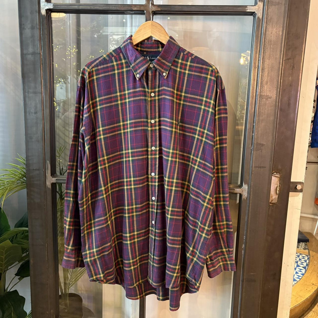 0425E05F - Vintage Ralph Lauren Purple Check Longsleeve collared button up polo shirt top #Y2K #preppy #chiefkeef #smartcasual #oldmoney