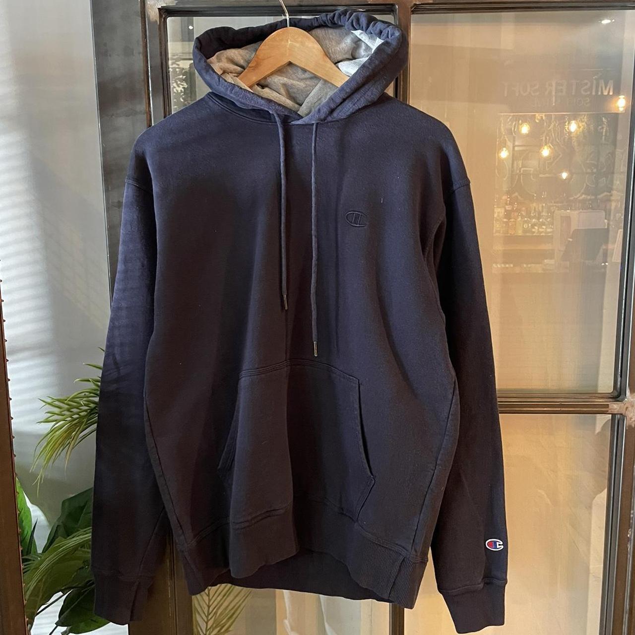 1224A23BR - Vintage Retro Essential Navy Chanpion Sweatshirt Hoodie with big spellout embroidered logo #90s #sportswear #essential #champion #y2k