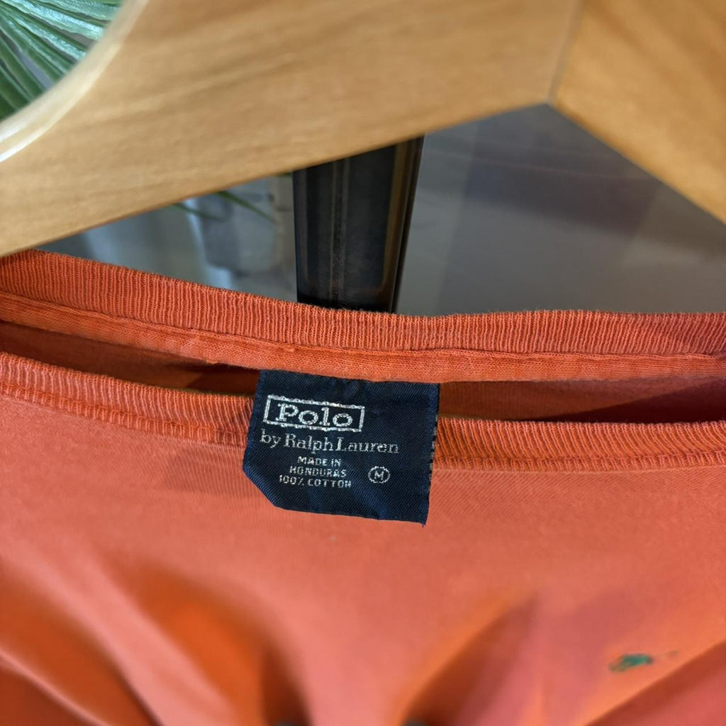 0225D83 - Vintage Retro Essential Polo Ralph Lauren Longsleeve Orange Top Tee T-shirt #90s #preppy #top #oldmoney #ralphlauren