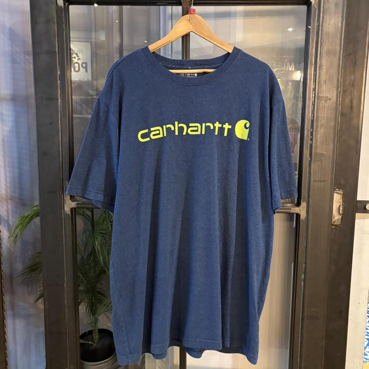 BR2804DO-P - Vintage Retro Essential Blue Carhartt Logo Spell out Graphic Print Top Tee T-shirt with embroidered patch logo #skater #workwear  #carhartt #y2k #graphic