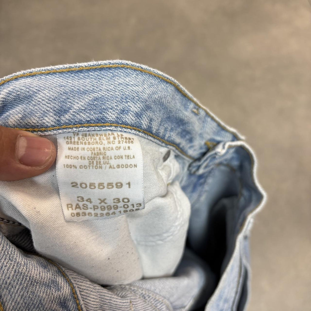 Vintage Lee Jeans Mens 34x30 Light Blue Wash Denim Wash Relaxed Straight Leg Trousers Cowboy Western USA 90s Y2K