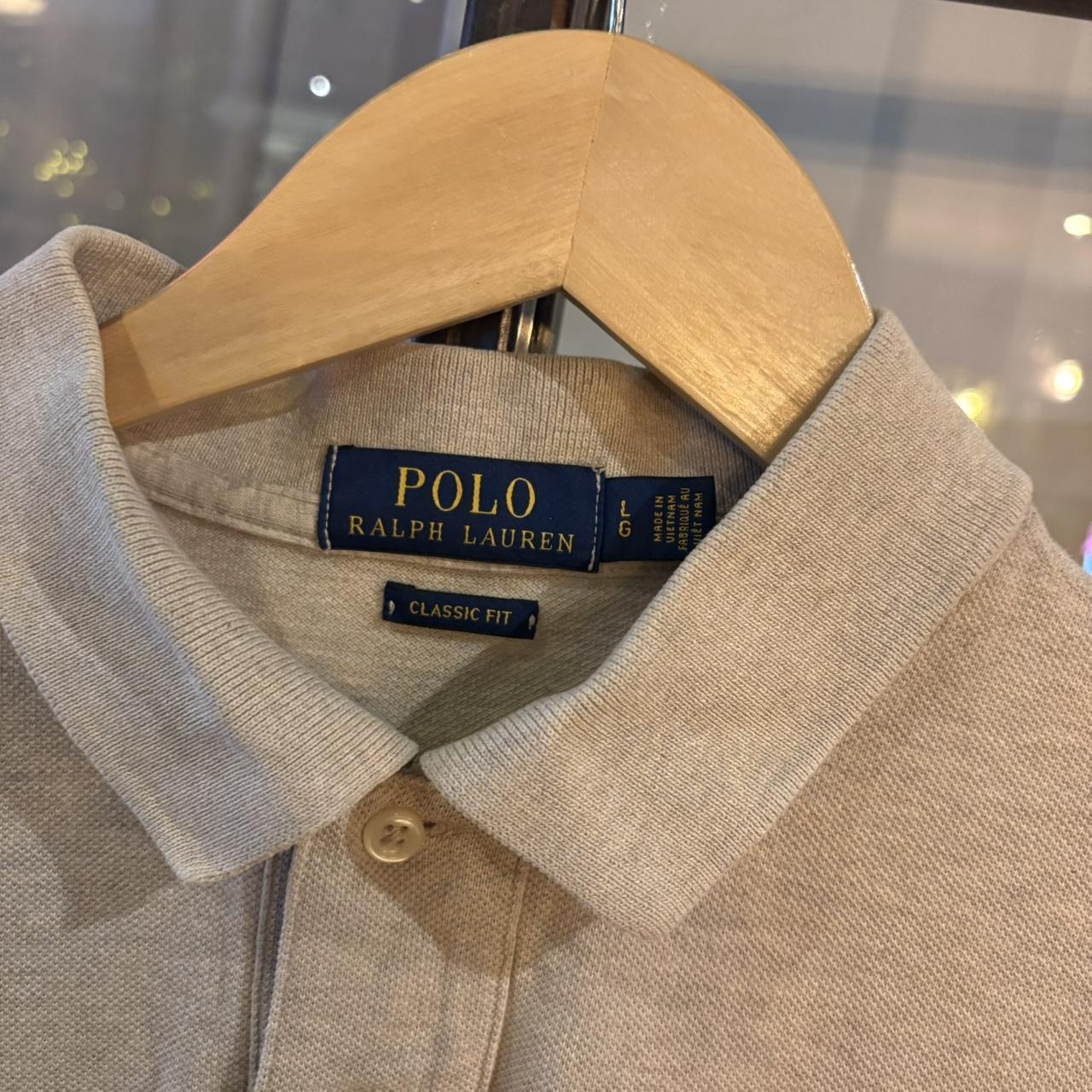 POL524F-P - Vintage Retro Ralph Lauren Plain Beige Polo Shirt Short Sleeve collared button up top  #Y2K #preppy #chiefkeef #oldmoney #ralphlauren