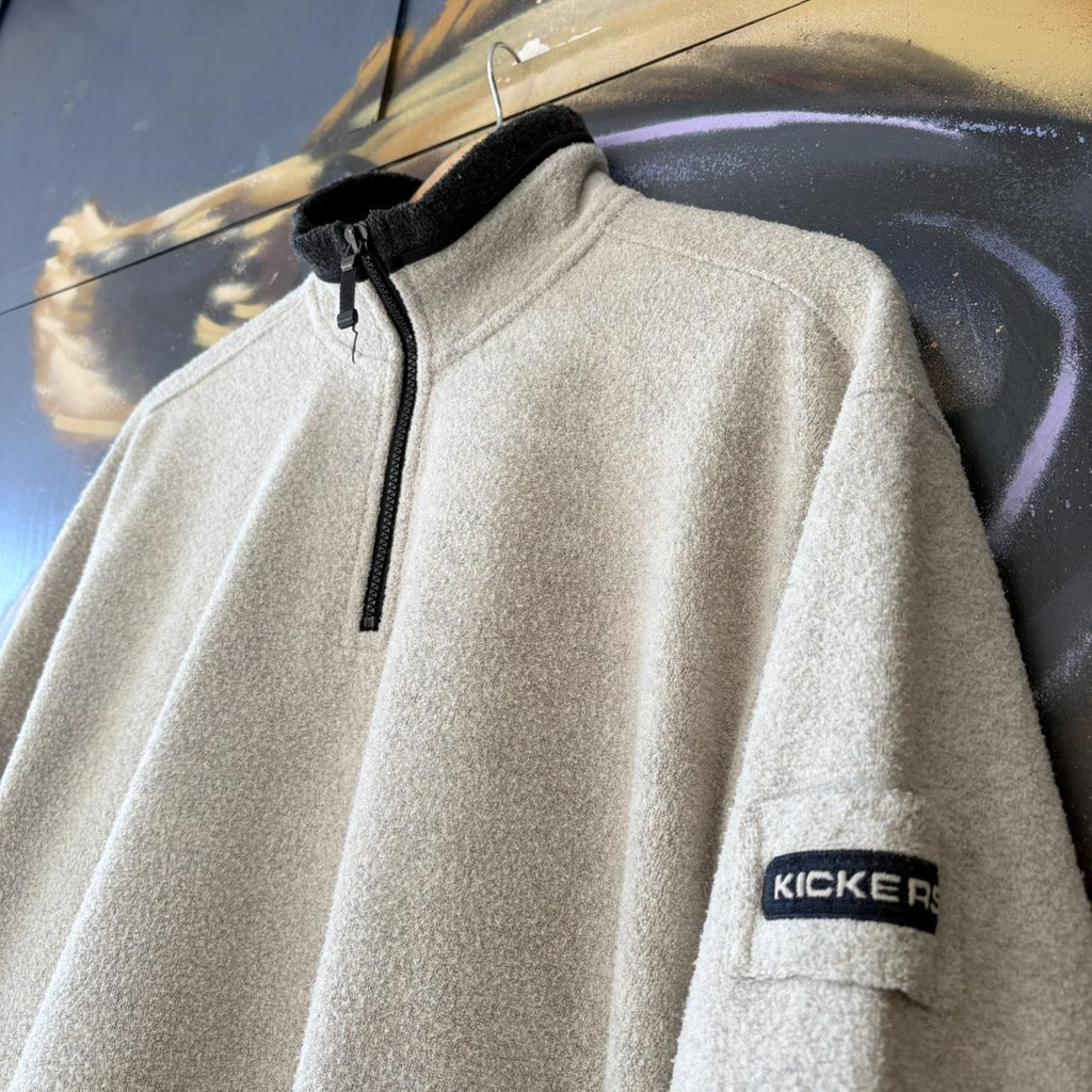 Vintage Essential Beige Kickers 1/4 Zip Fleece Jumper Sweatshirt with embroidered logo #90s #sportswear #essential #y2k #kickers