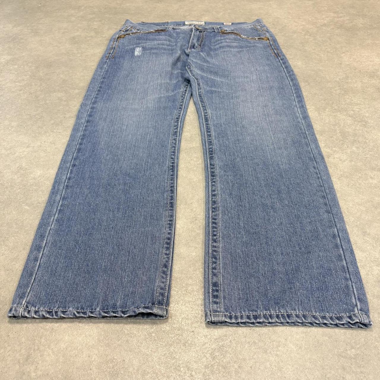 BR1209CB-U - Vintage retro essential  Mek Denim USA Blue Wash Denim Jeans Trousers pants with y2k embroidered detailing #denim #usa #jeans #y2k #embroidered